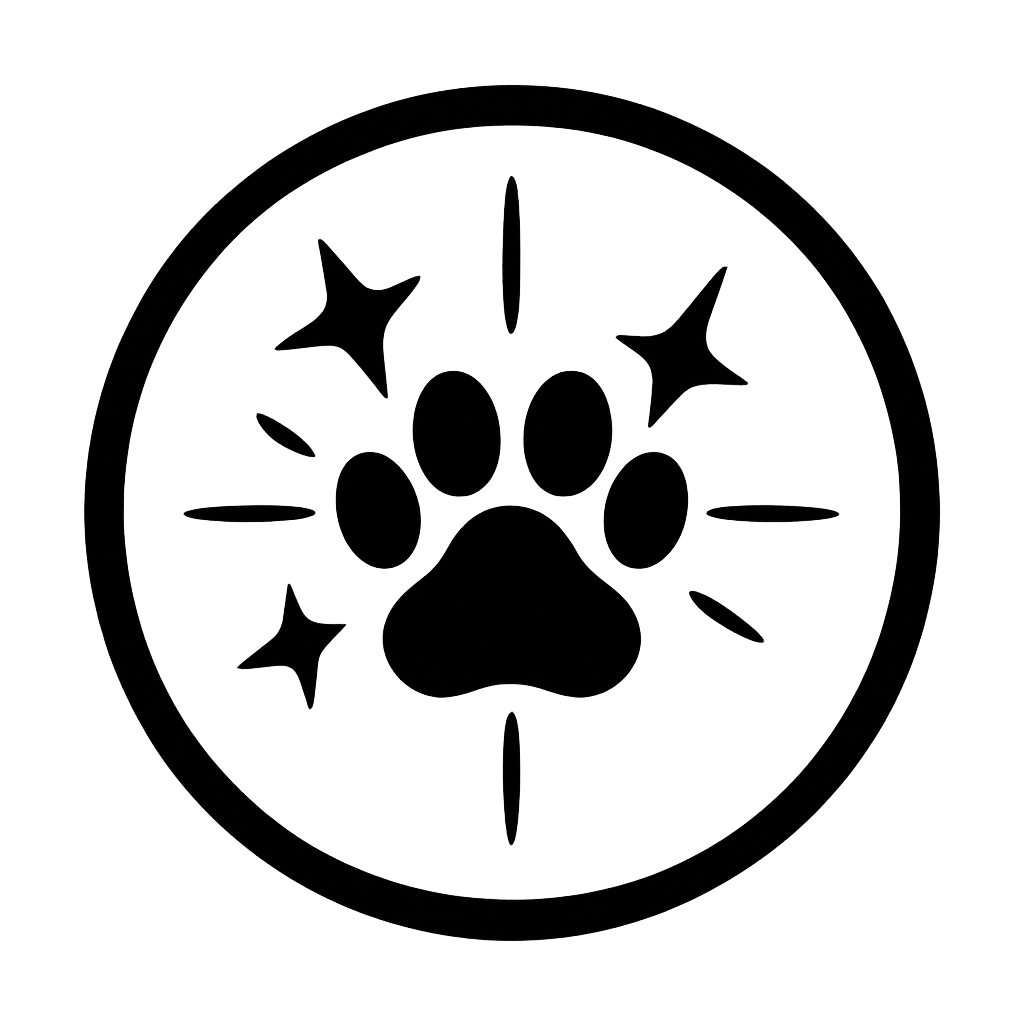 Black Circular icon of a spark with a paw print in the middle