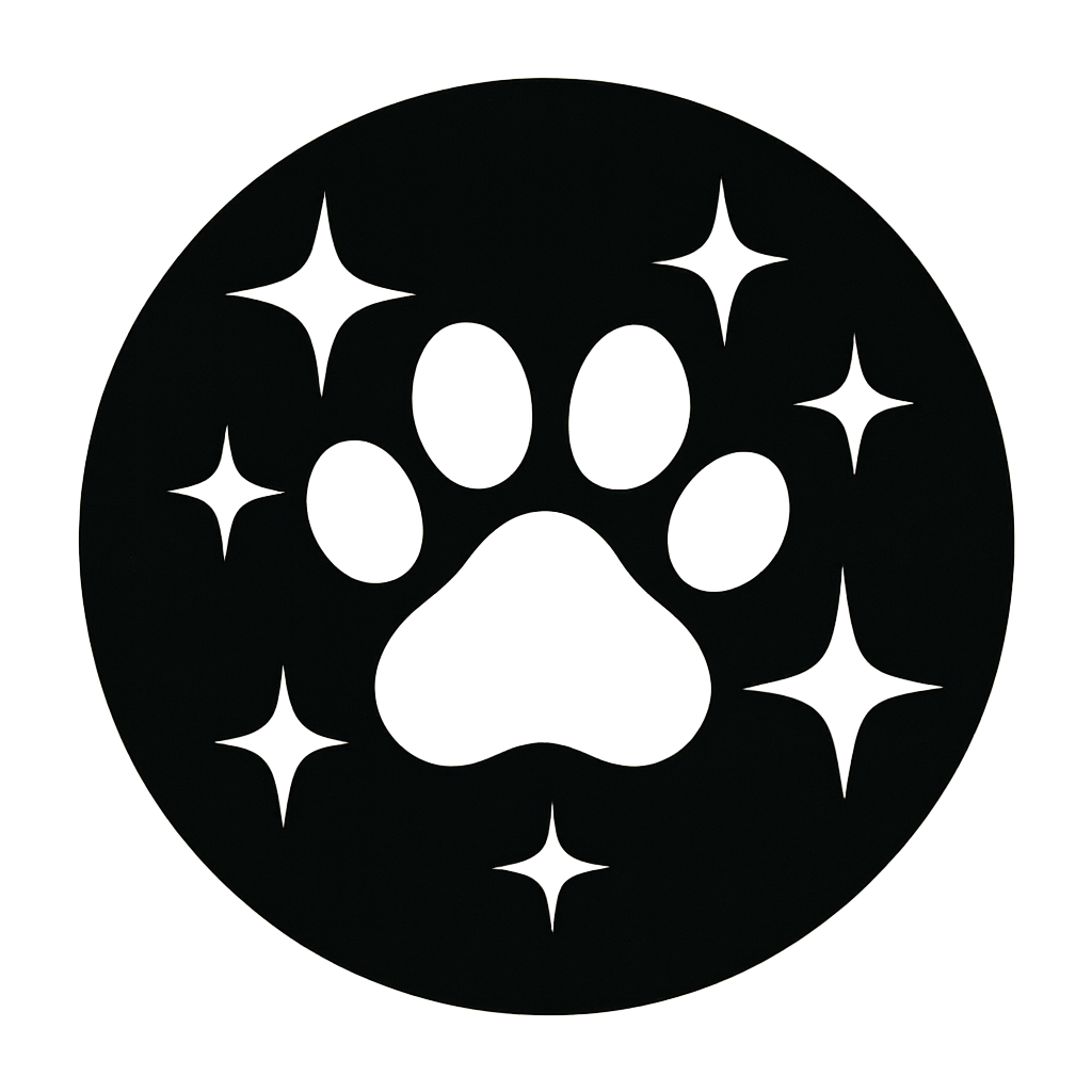 Black circular icon of shine with paw print in middle