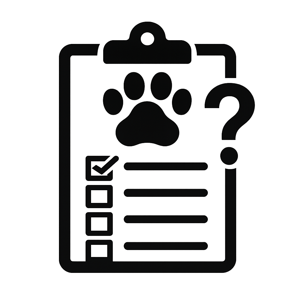 black quiz icon with paw print no words or letters