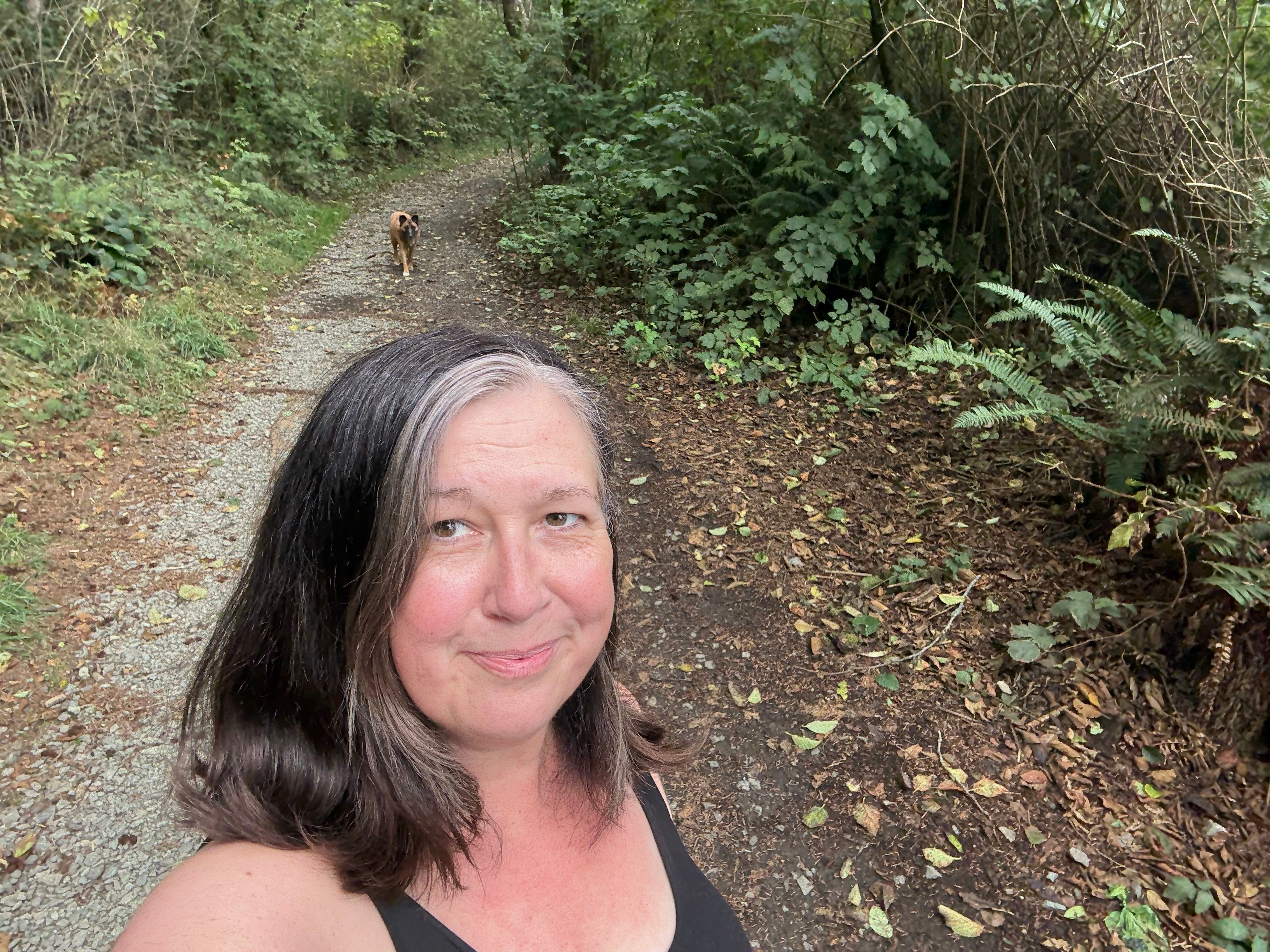 brunette woman selfie on trail